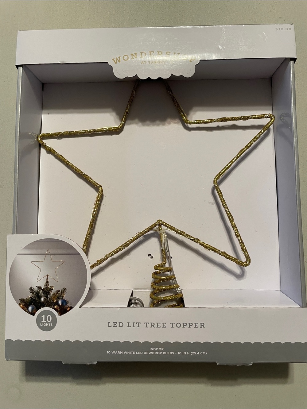 Wondershop Gold Wire Star LED Tree Topper New